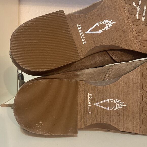 Volatile Womens Leather Suede Distressed Cut Out Zip Woven Tan Ankle Booties - Picture 11 of 13